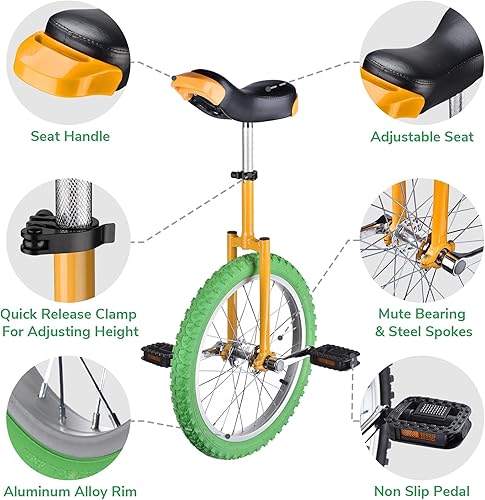 Miniatura 105 de AW Rueda de 16/18/20/24 pulgadas, asiento ajustable para exteriores, para adultos, niños, deportes al aire libre, ejercicio de fitness, para elegir