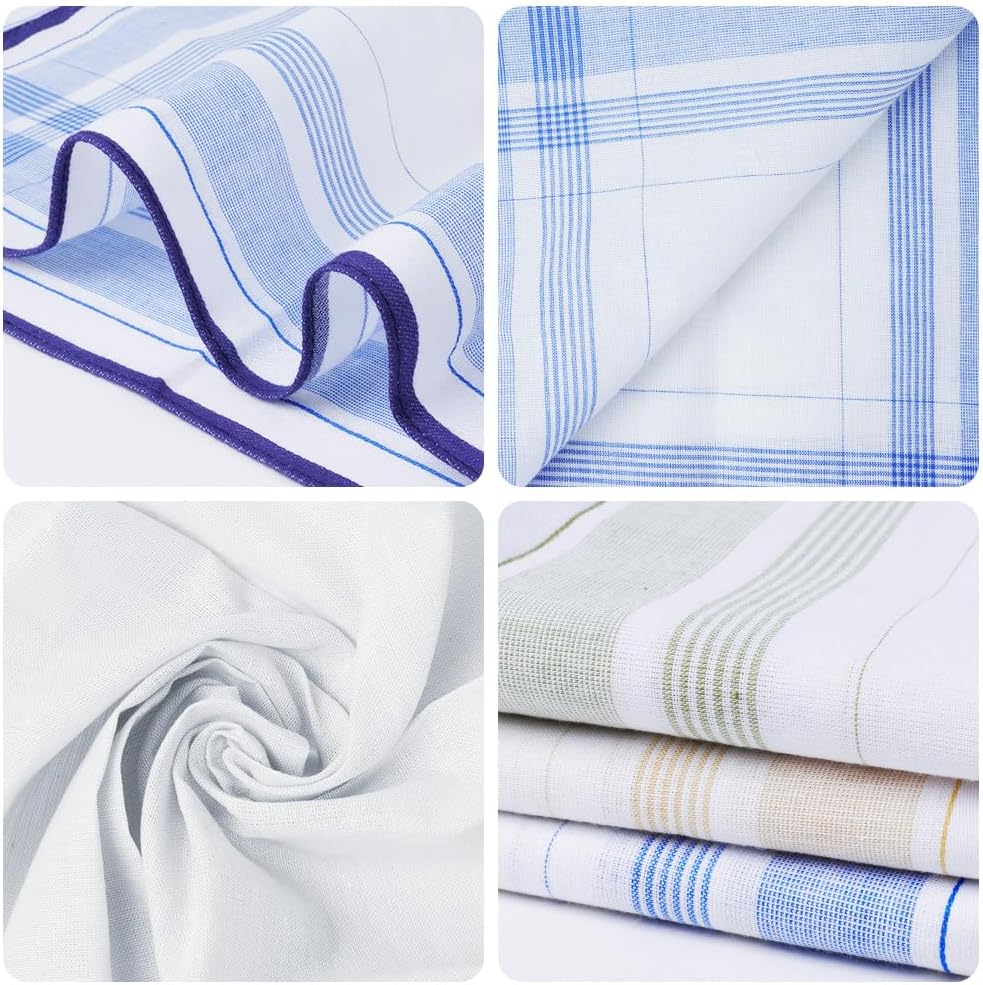 AOMIG Mens Handkerchiefs Cotton Soft, 12 PCS Premium Classic Check Handkerchief Set, Gents Pocket Squares Hankies