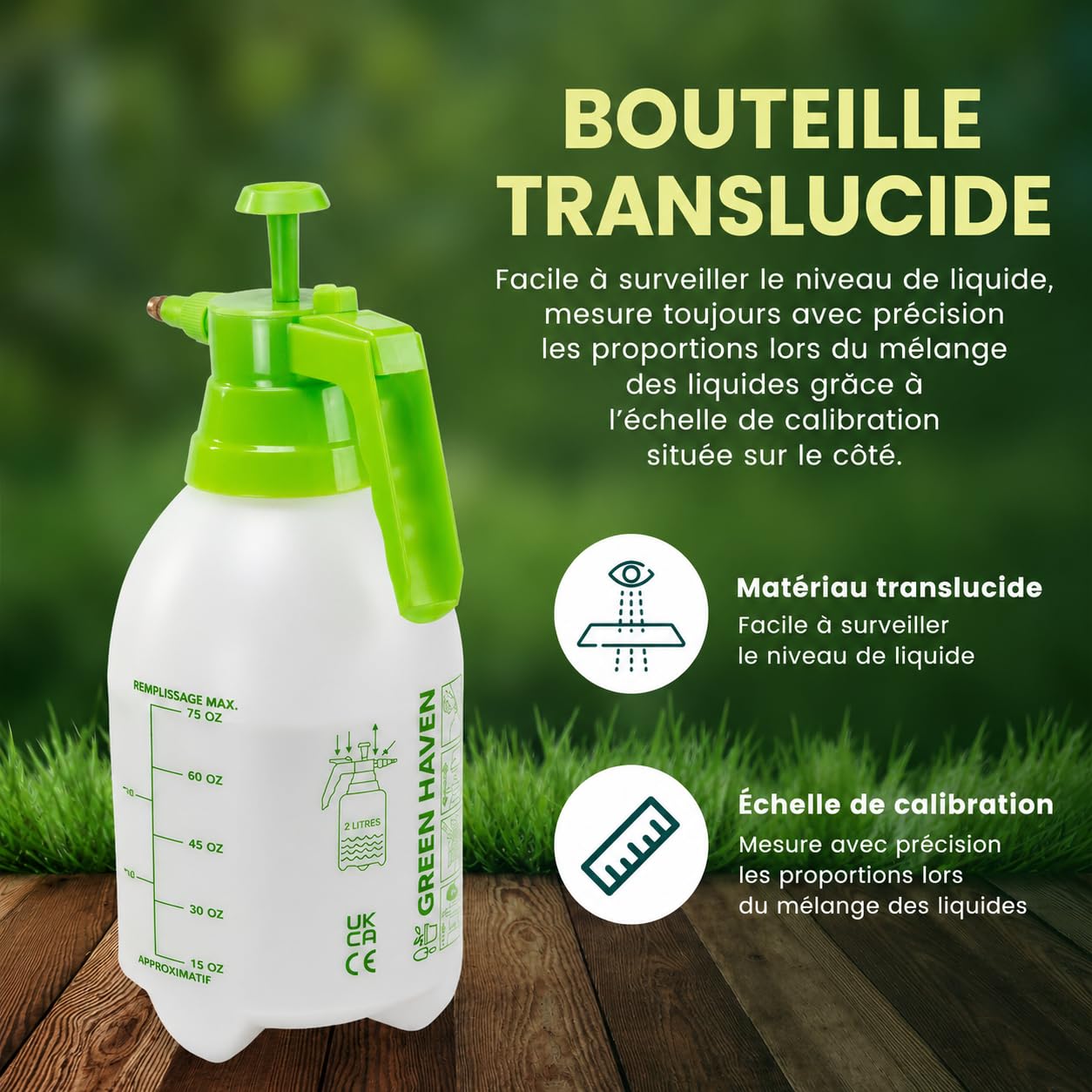 Green Haven Pulvérisateur à Pompe de 2 litres - Pulvérisateur à Pompe avec Sangle de Transport réglable - Pulvérisateur Haute Pression pour désherbant, pesticides, fongicides et Nettoyage