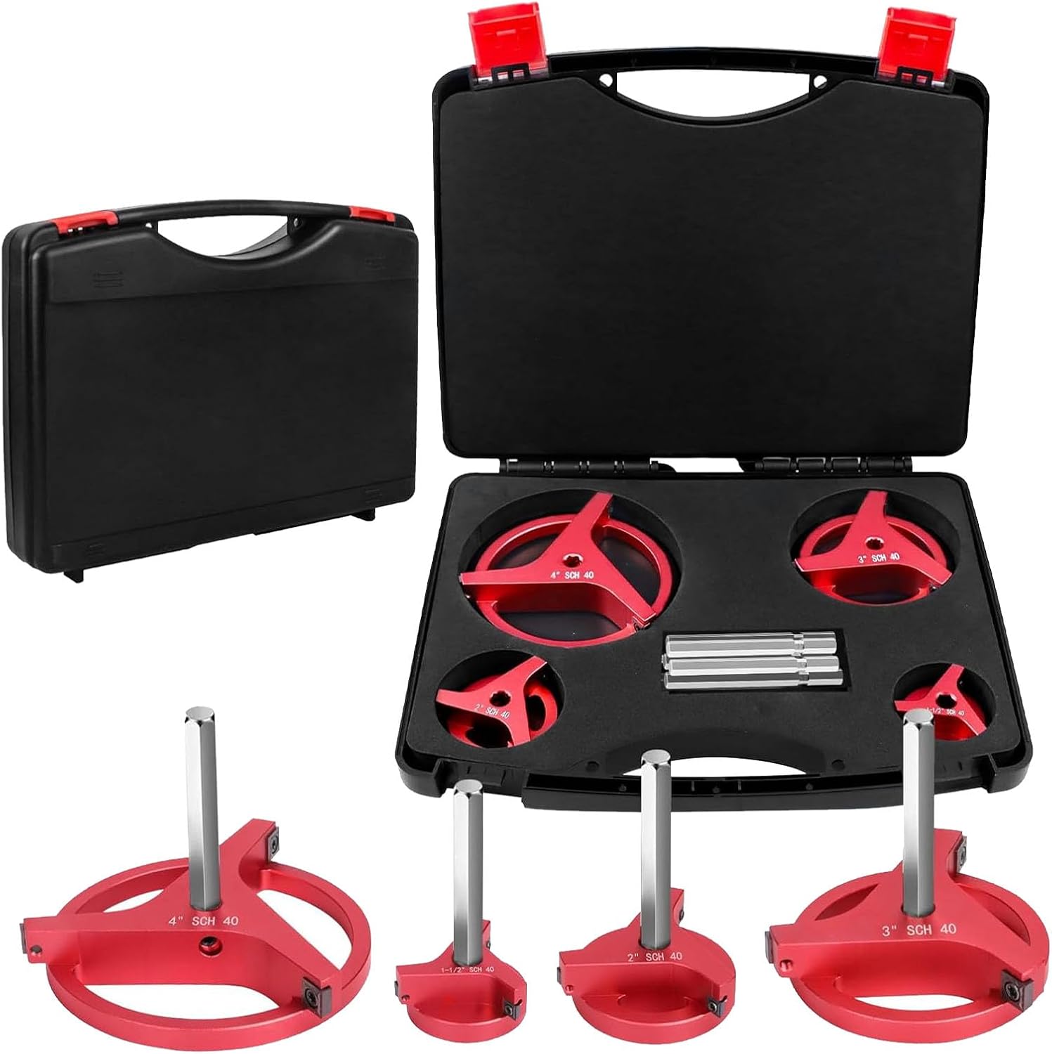 PVC Pipe Reamer Set 4 Piece Set PVC Pipe Kit Fitting Saver Steel Pipe Fitting Tool for 1-1/2in 2in 3in 4in PVC CPVC ABS PP PE