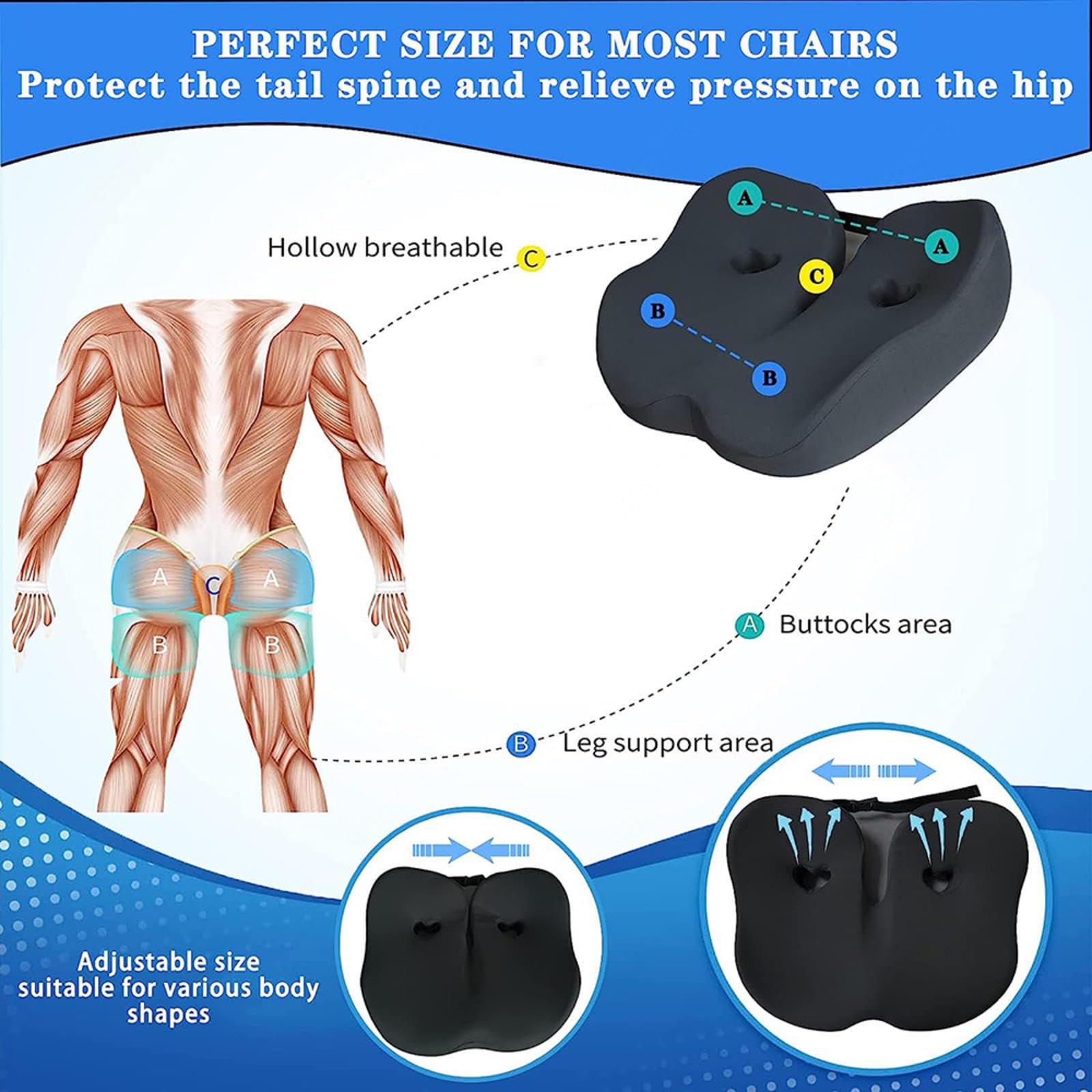 HAZARA Cojin Hemorroides, Cojin Antiescaras Lavable Ergonómico, Cojín Coxis para Cadera,Cóccix,Ciática,B-Gray