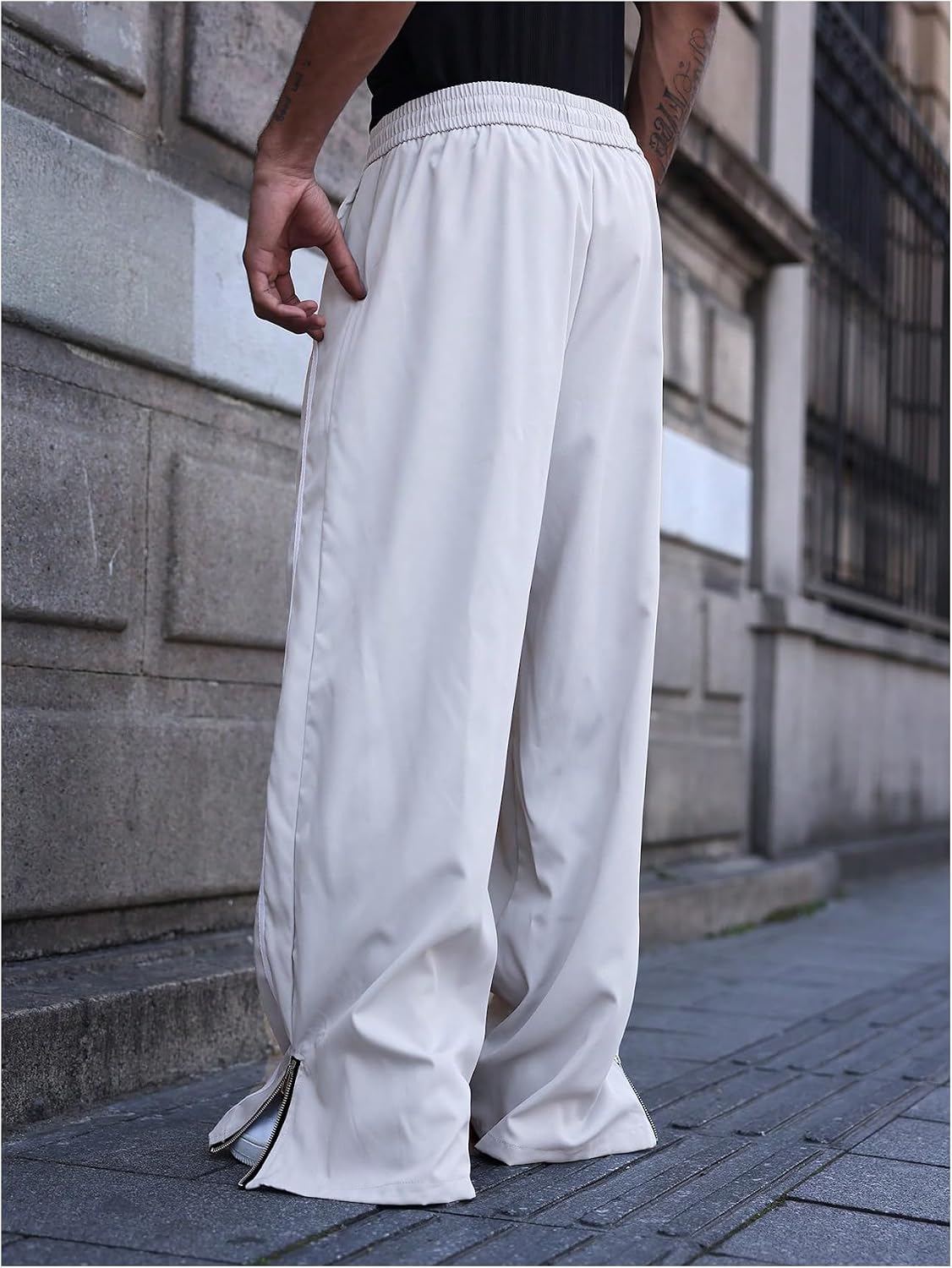 VIPWOLF Men's Wide Leg Baggy Sweatpants Y2K Graphic Zip Hem Casual Workout Athletic Trousers Track Pants