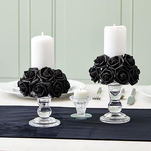 Miniatura 3 de Paquete de 100 flores artificiales negras, rosas falsas de espuma sin tallo para decoraciones, manualidades, ramos (3 pulgadas)