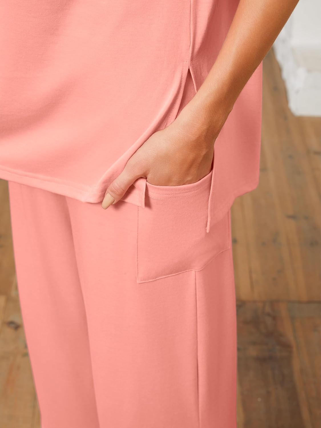 Womens 2 Piece Outfits Shorts Sleeve Tops Wide Leg Pants Casual Trendy Lounge Matching Set 2025 - Image 7