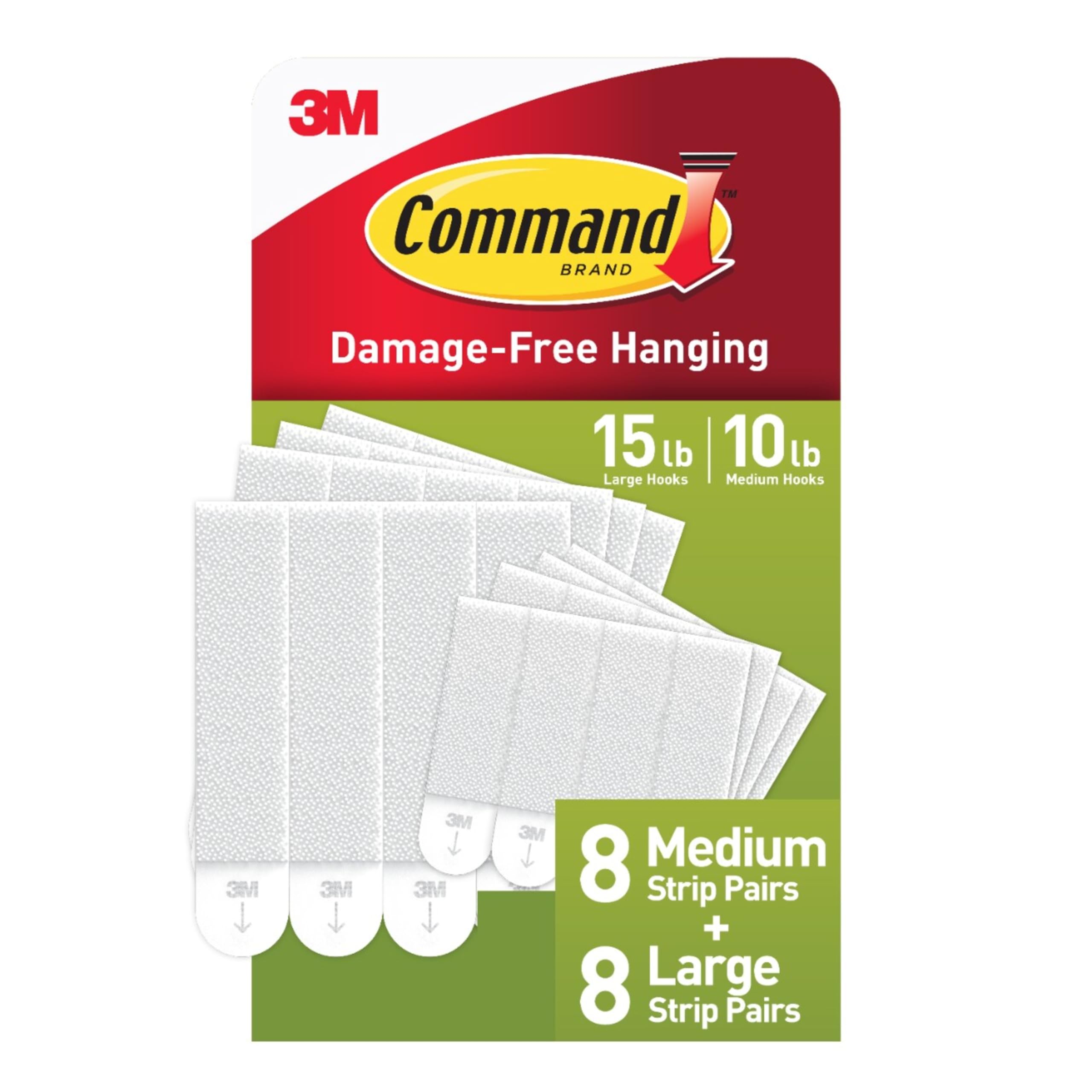 Command Medium and Large Picture Hanging Strips, Damage Free Hanging Picture Hangers, No Tools Wall Hanging Strips for Living Spaces, White, 8 Medium Pairs and 8 Large Pairs