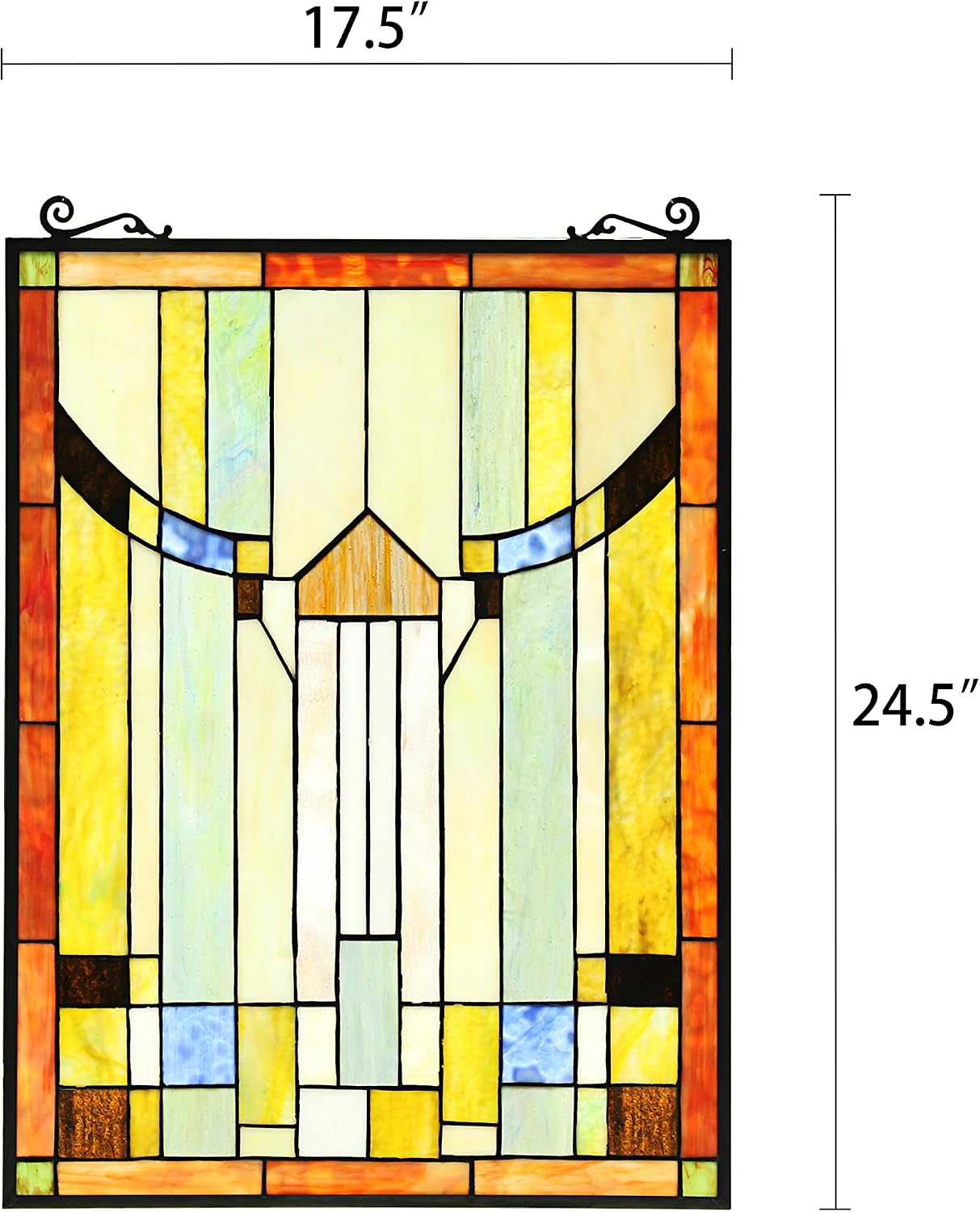 Chloe Lighting Kinsey Tiffany-Style Misssion Design 18" x 25" Stained Glass Window Panel, Multi-Colored
