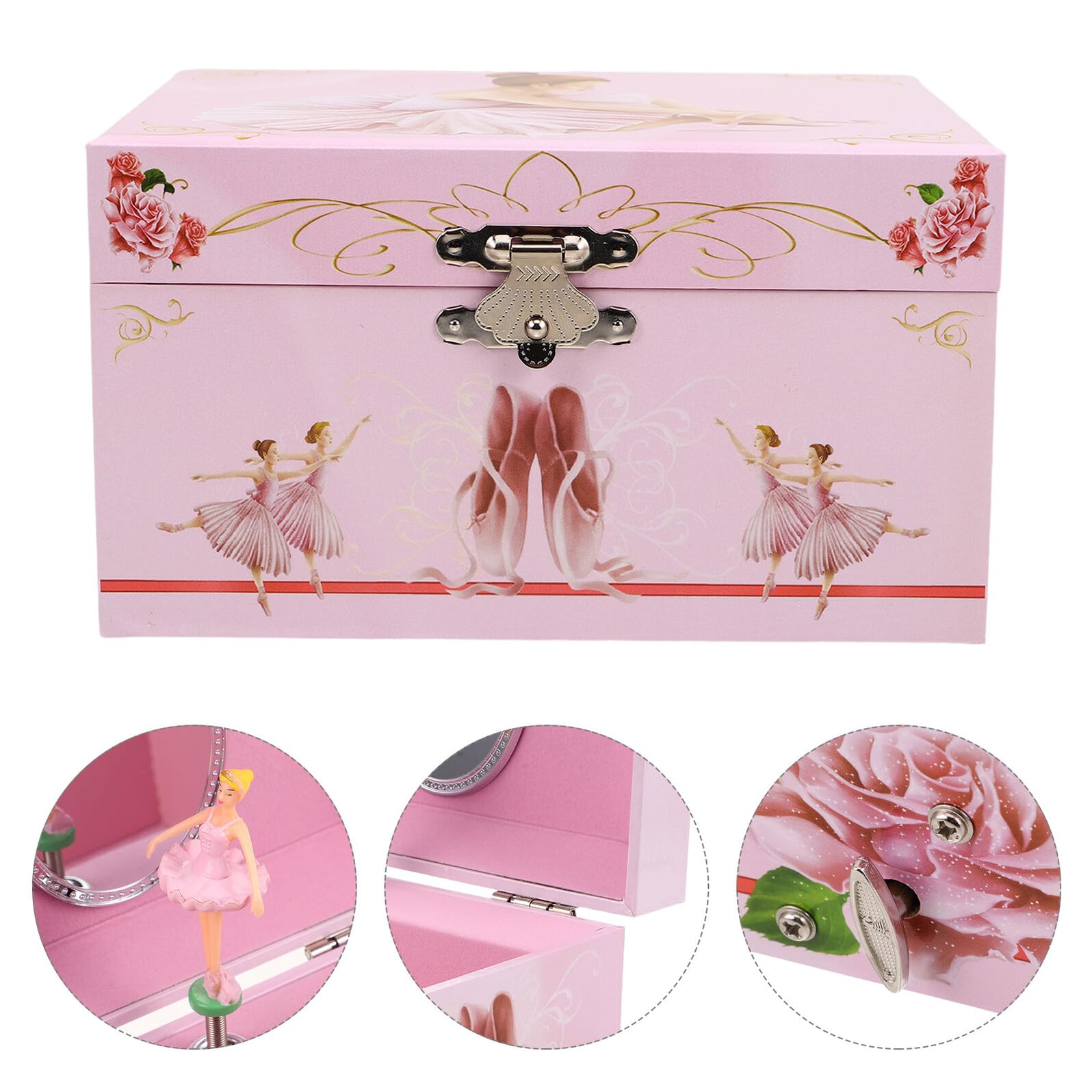 NUOBESTY Caja de Música Bailarina con Compartimentos para Niñas Rosa en MDF y Papel con Almacenamiento de Joyas, Diseño Elegante Tamaño Portátil para Habitación Infantil