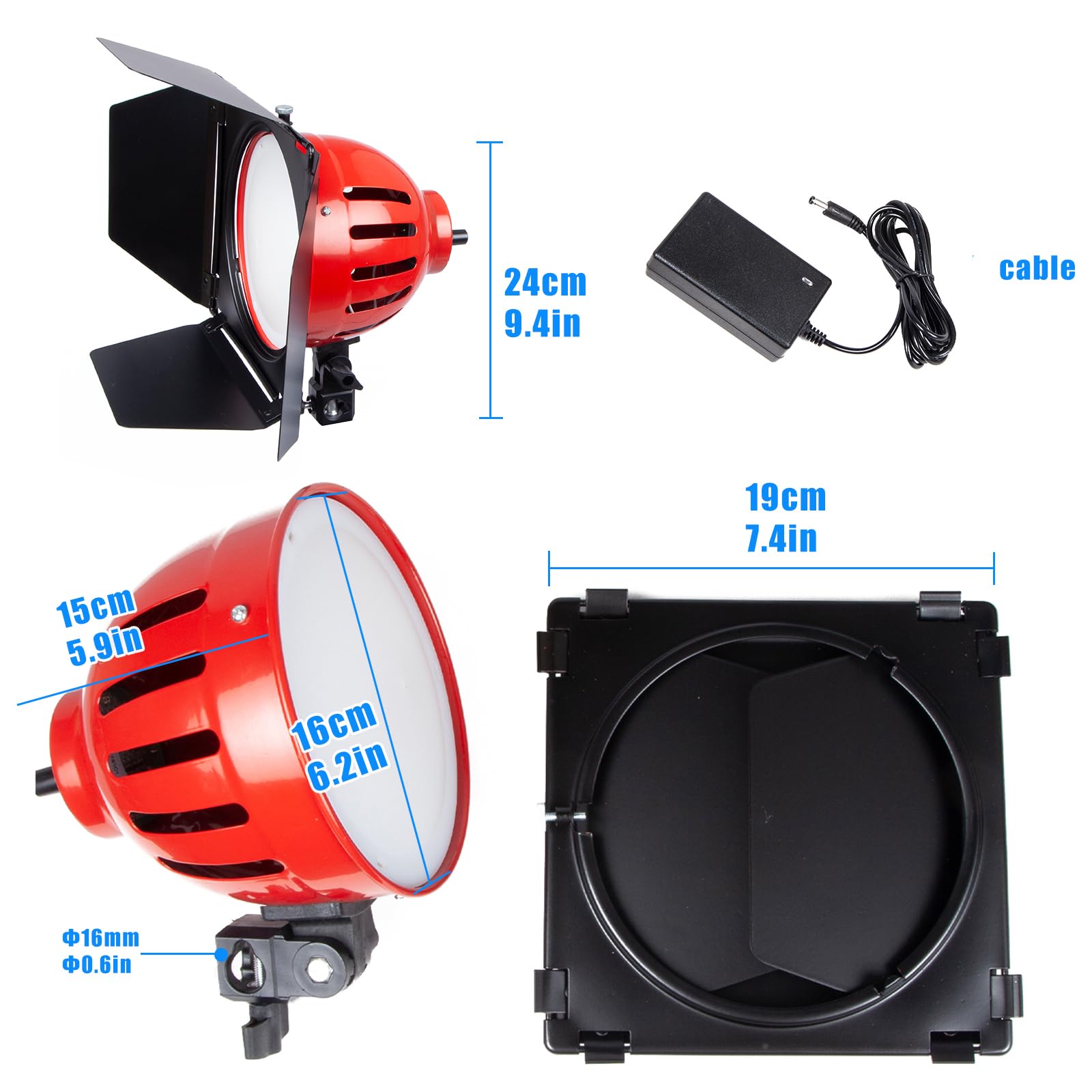 Lumière Vidéo LED Dimmable Bi-Couleur Eclairage Continu 3200K 50W Redhead Spotlight avec Barndoor et Télécommande, pour Studio, Youtube Outdoor Video