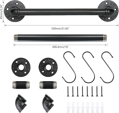 Miniatura 6 de Jeasor Toallero de tubo industrial, resistente para montar en la pared, rústico, para baño (negro, 16 pulgadas)