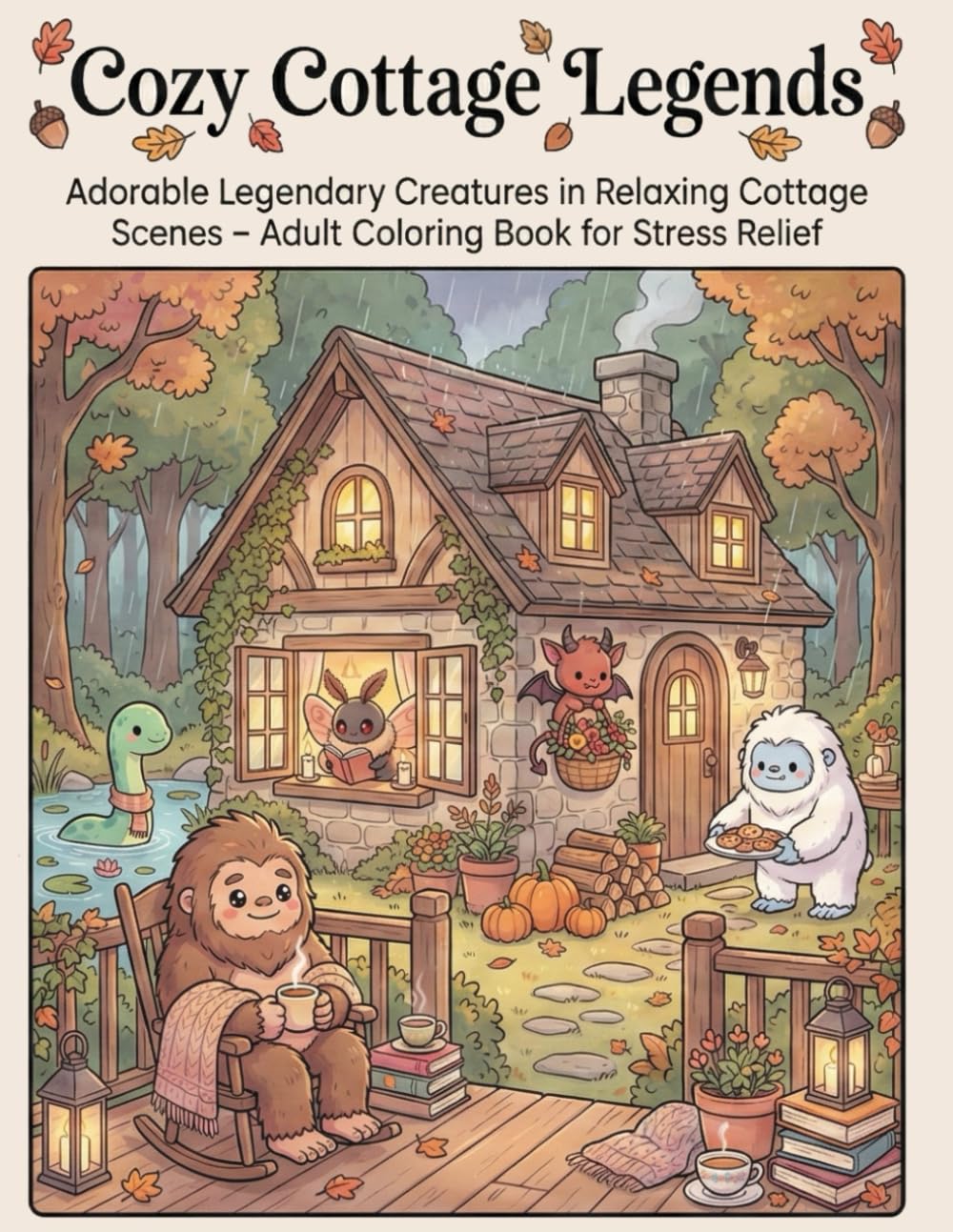Cozy Cottage Legends: Adorable Legendary Creatures in Relaxing Cottage Scenes – Adult Coloring Book for Stress Relief