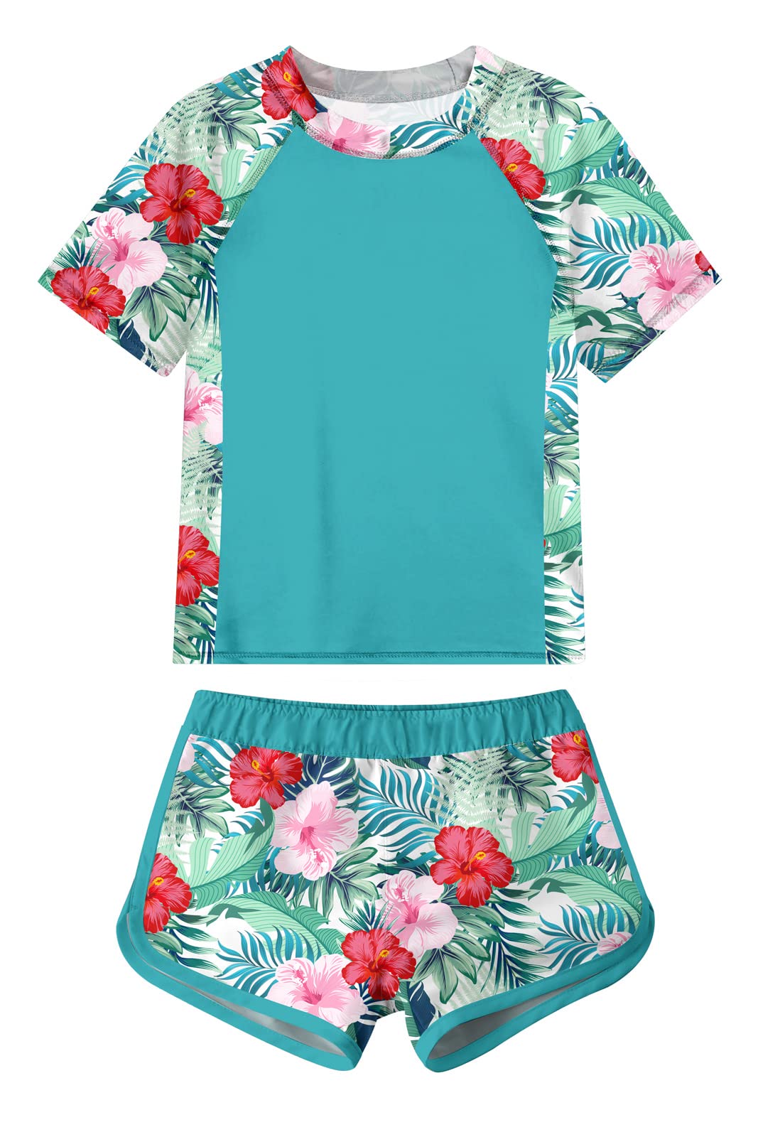 ADUKIDE Girls Rash Guard Swimsuit 2-Piece Bathing Suit UPF 50+ Summer Beach Swimwear Size 7-14T