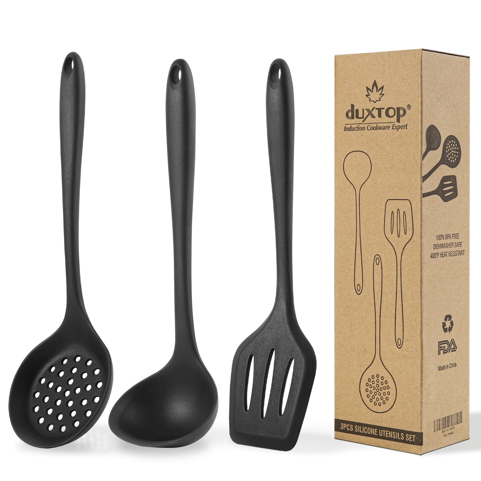 Duxtop Silicone Kitchen Utensils Set, 3 PCS Silicone Cooking Utensils for Non Stick Cookware, Perfect Kitchen Tools with Spatula, Spoon & Colander, Dishwasher Safe