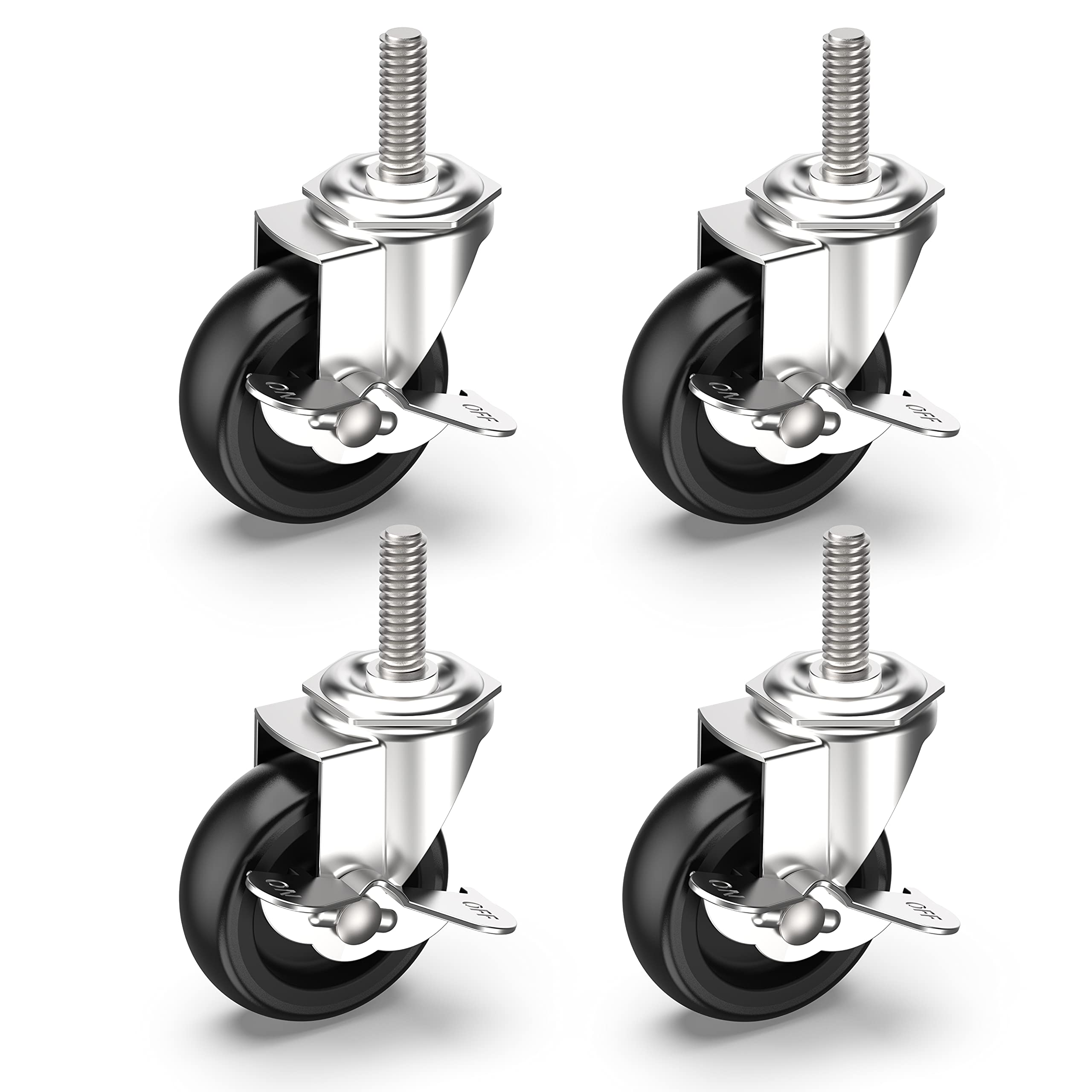 HOLKIE Caster Wheels 3 inch Locking Stem Casters, 3/8" 16 x 11/2
