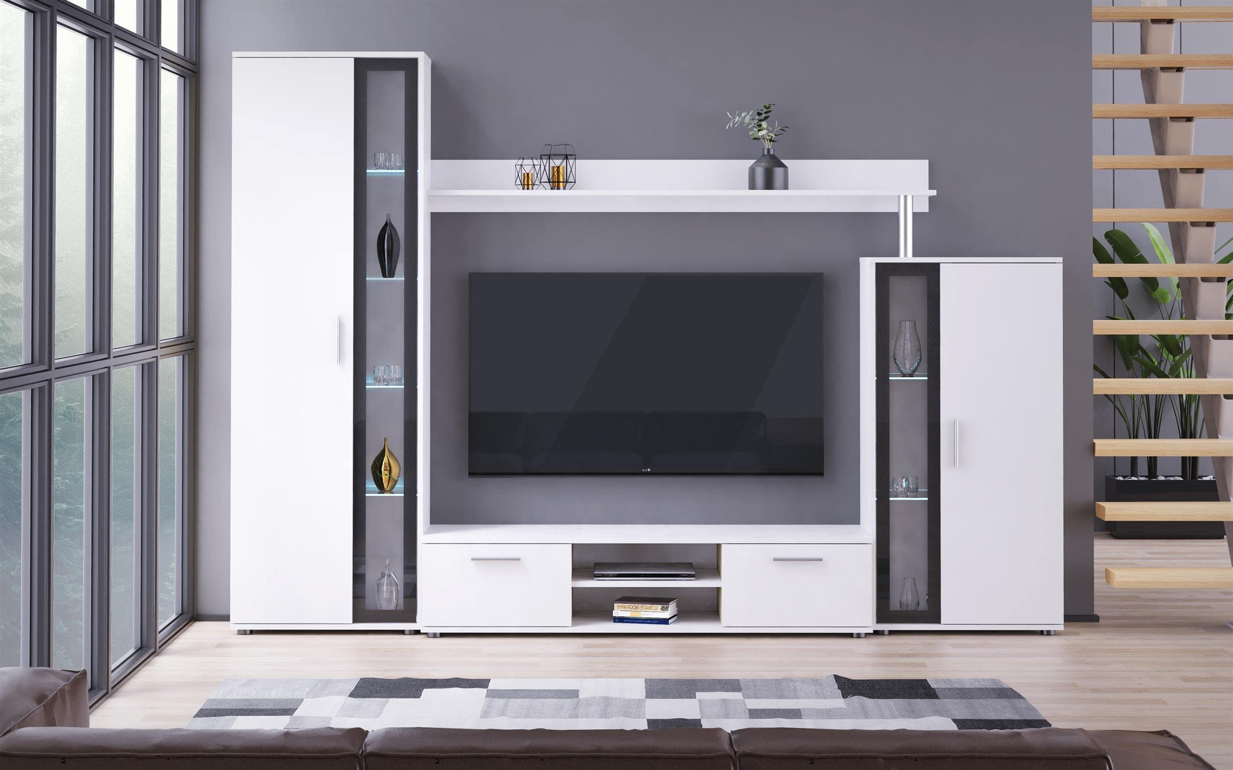 Élément Mural – Meuble de Salon 4 éléments | Design Moderne, mobilier pour Une Maison Douillette et Confortable, Pratique, Blanc