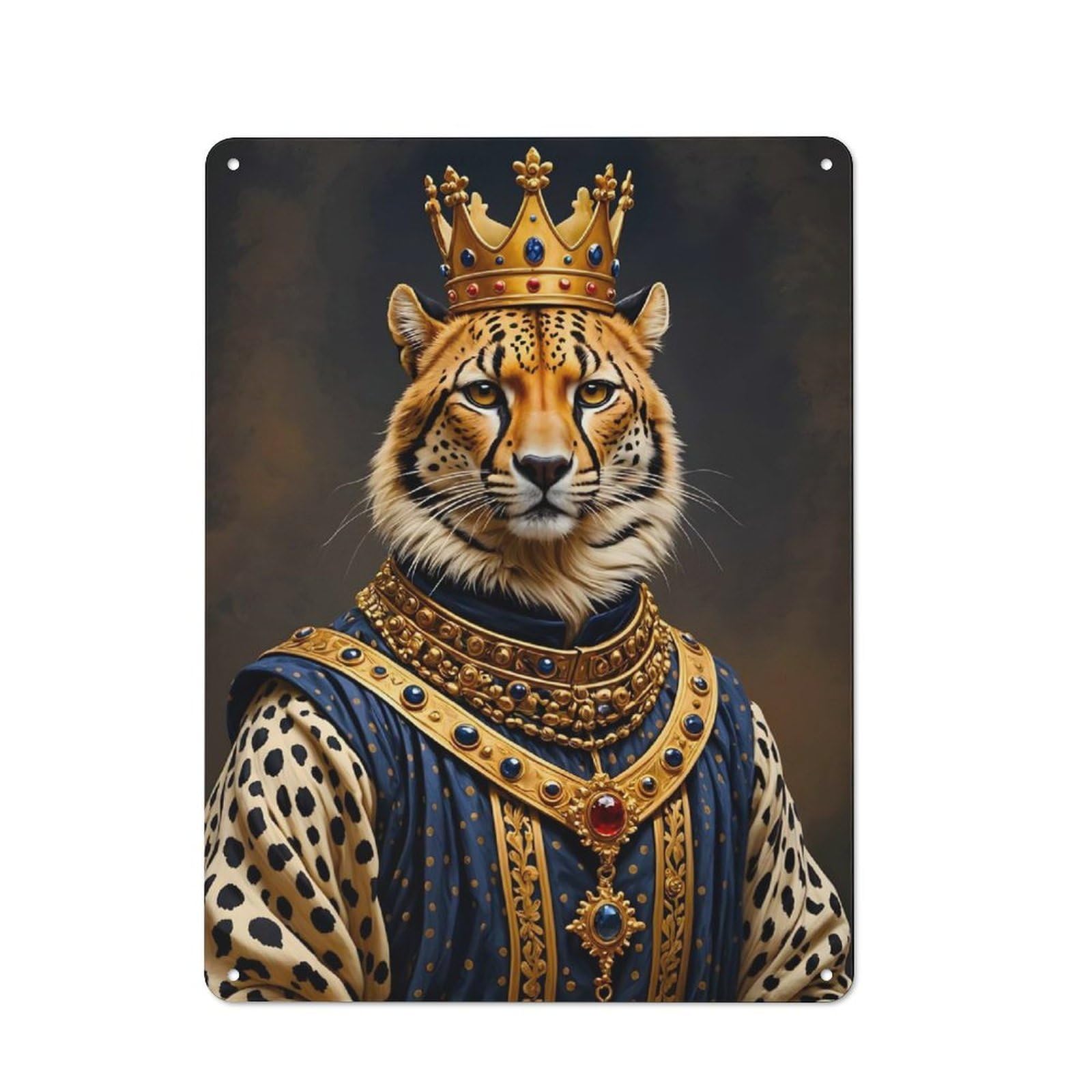 Junmoney Cheetah King Portrait Retro Metal Plaque 40X30cm For Dining Room Or Kitchen, For Kitchen, Dining Room And Home Bar Wall Decor