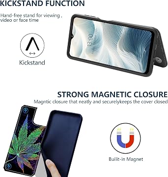 for Samsung Galaxy S23 FE Case Wallet with Card Holder PU Leather Kickstand Cash Slots Card Slots Case, Double Magnetic Clasp Durable Shockproof Cover 6.4, Green Maple Leaf