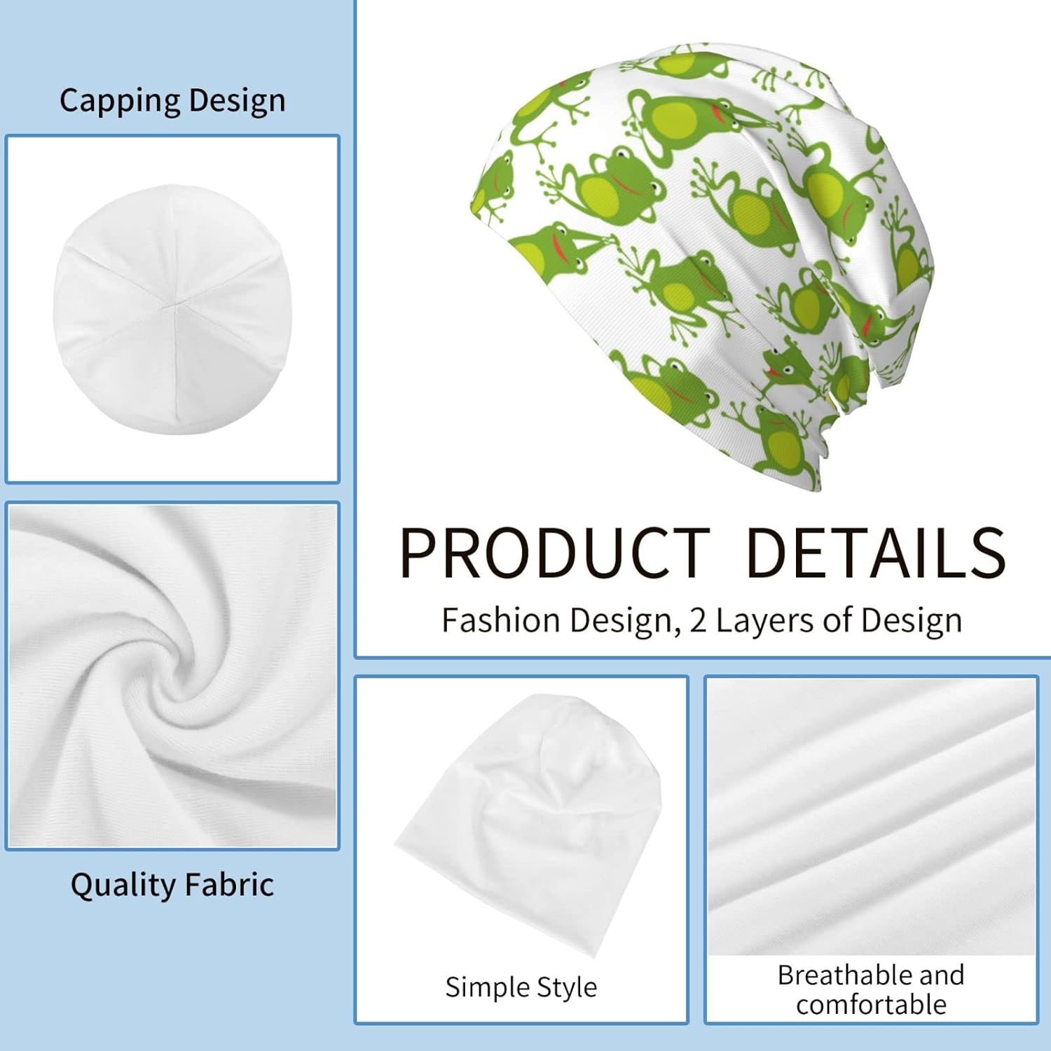 Cute Frog Beanie Chemo Hat Cancer Headwear Knitted Hats Baggy Slouchy Scarf Cap for Adults Women Men - Image 3