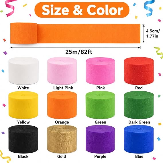 MAQIHAN Party Crepe Paper Streamers - 12 Roll 984ft Rainbow Streamers Decor | Decoration for Halloween, Thanksgiving, Christmas, Valentine's, St. Patrick's, July 4th, Patriotic Independence Day, Weddings