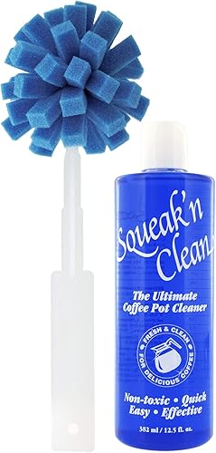 Squeak'n Clean Limpiador concentrado para cafetera, removedor de manchas de alimentos y bebidas, 12.5 onzas con cepillo de esponja para cafetera