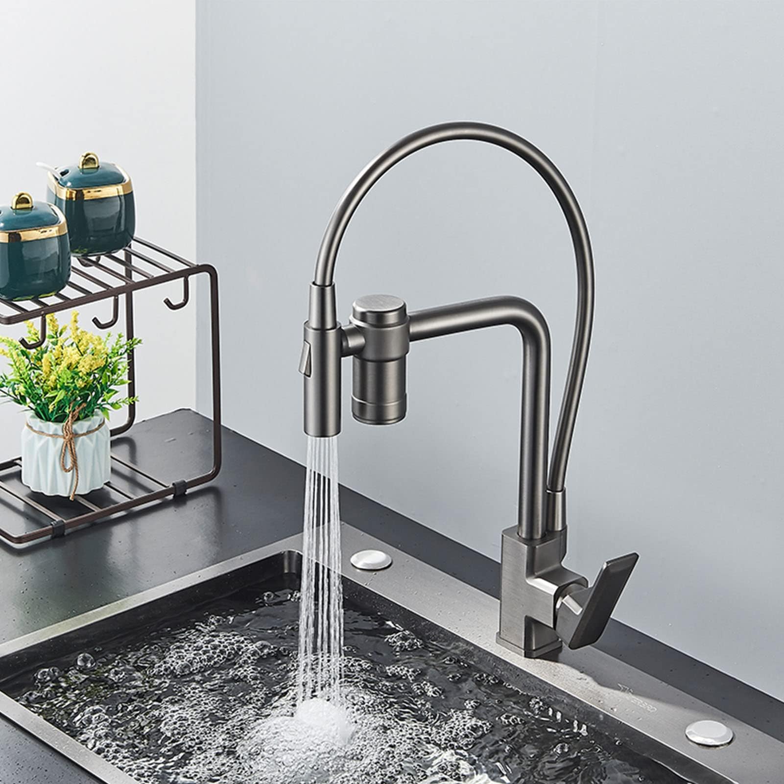 Pull Out Kitchen Faucet, Drinking Water Faucet for Kitchen Sink, Water Filter Faucet, Kitchen Mixer Tap Brass, Single Handle Kitchen Faucet 3 Way, Gray,