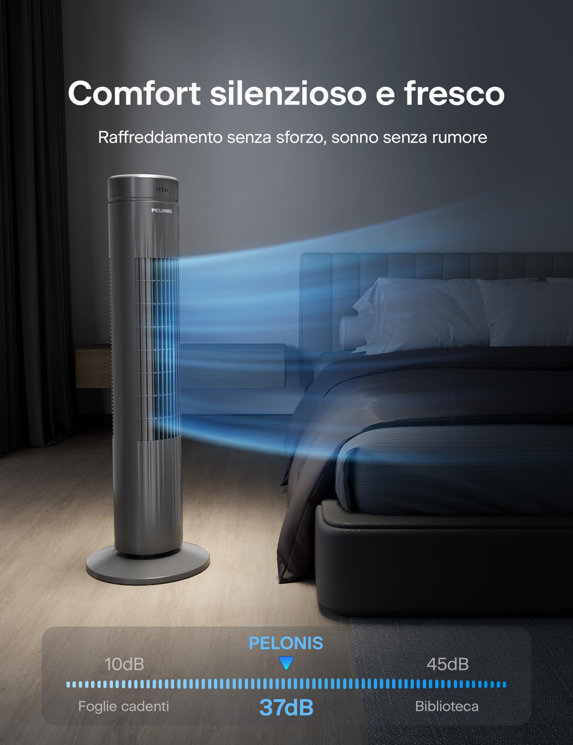 PELONIS 76CM Ventilatore a Torre con Telecomando, 3 Velocità Regolabili, Ventilatore a Colonna Raffreddamento Ultra-Silenzioso, Timer di 7 Ore, Perfetto per Casa, Ufficio e Camera da Letto