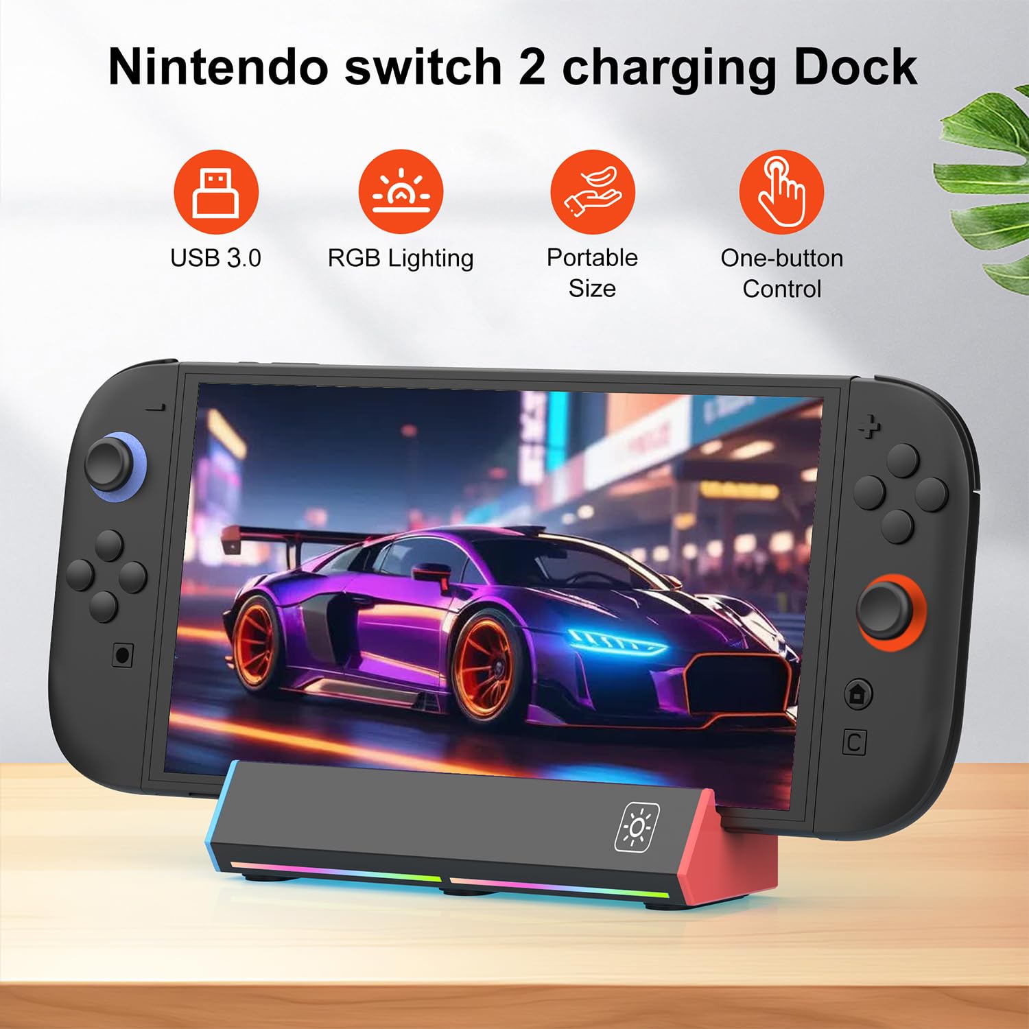 Switch 2 Estación de base de TV para Nintendo Switch 2, soporte base de repuesto portátil con salida HDMI 4K, puerto tipo C, puerto USB 3.0, luz LED RGB para Nintendo Switch-2 oficial