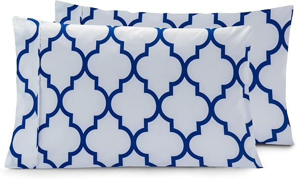 Elegant Comfort Luxury Ultra-Soft 2-Piece Pillowcase Set - 1500 Premium Hotel Quality Microfiber Double Brushed - Wrinkle Resistant, King Size, Quatrefoil Pattern, Duke Blue