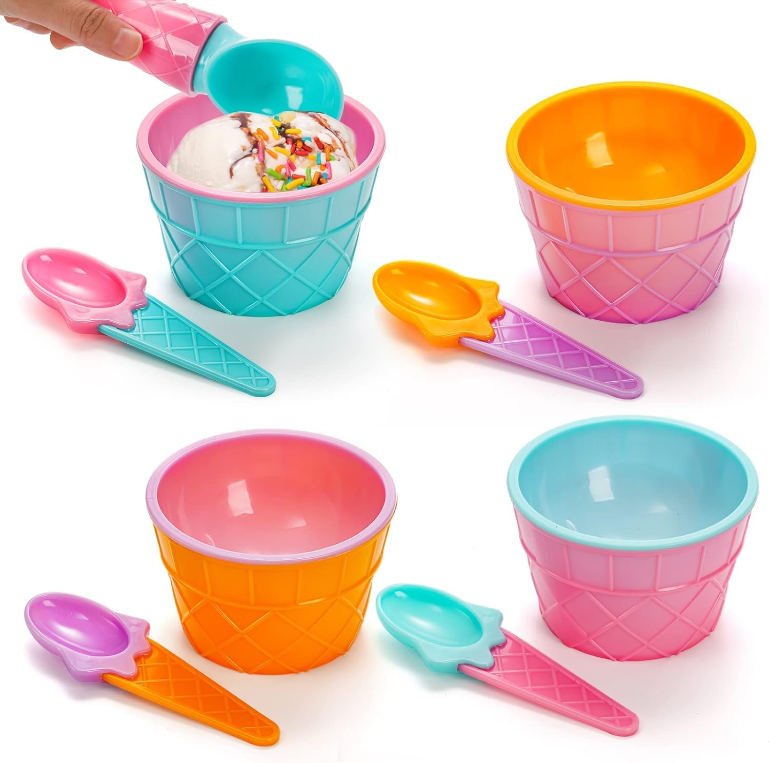 Lawei Confezione da 25 ciotole per gelato con cucchiai, 141,7 ml, riutilizzabili in plastica, per dessert, caramelle, yogurt, budino, mousse, bomboniere, 4 colori