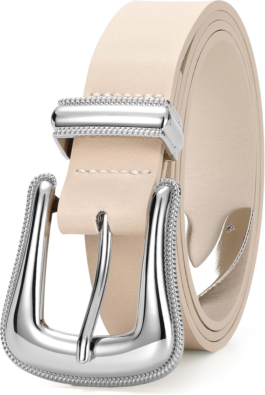 XZQTIVE Women's Leather Belt for Jeans Pants Dresses Fashion Ladies Western Leather Belt Silver Buckle - Image 3