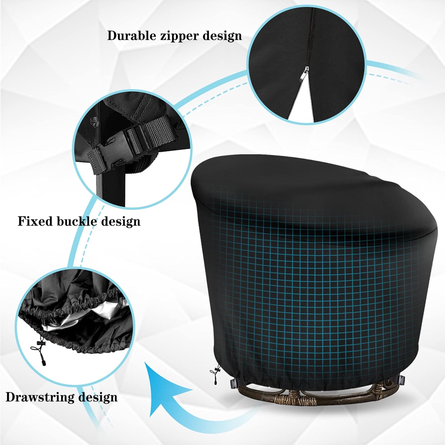 Papasan Chair Cover Waterproof,(for 52in Outdoor Papasan Chairs Black) Zipper Design, Easy to Put On and Take Off, Dust Resistant Patio Furniture Seat Covers