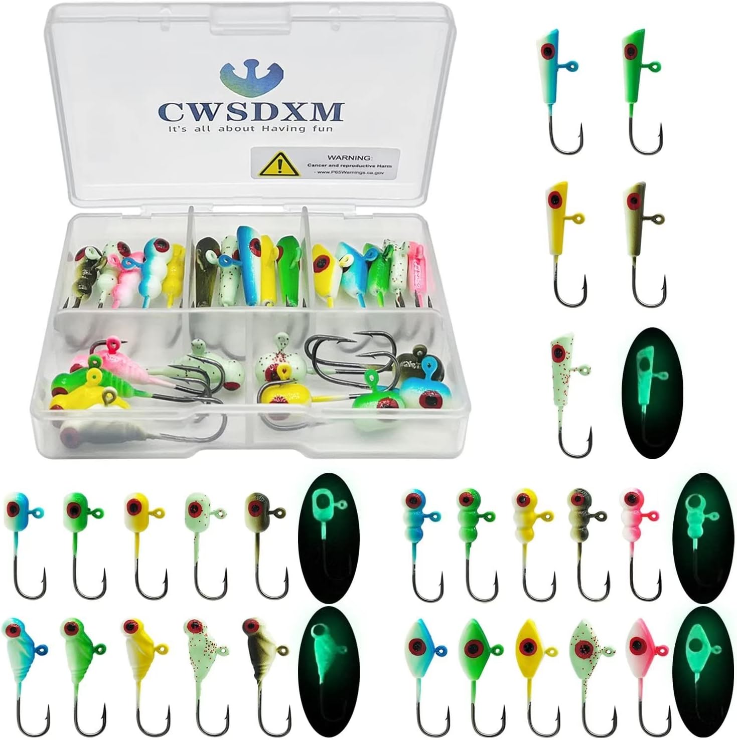 CWSDXM Glow Ice Fishing Jigs Winter ice Fishing Lures Ice Fishing Gear for Ice Jigging Panfish