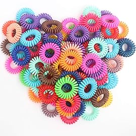 79STYLE 15pcs Spiral Hair Ties Traceless Coil Hair Ties Rainbow Plastic Phone Cord Ponytail Holders For Girls Toddlers And Women Thick Thin Curly (Rainbow -Large Size)