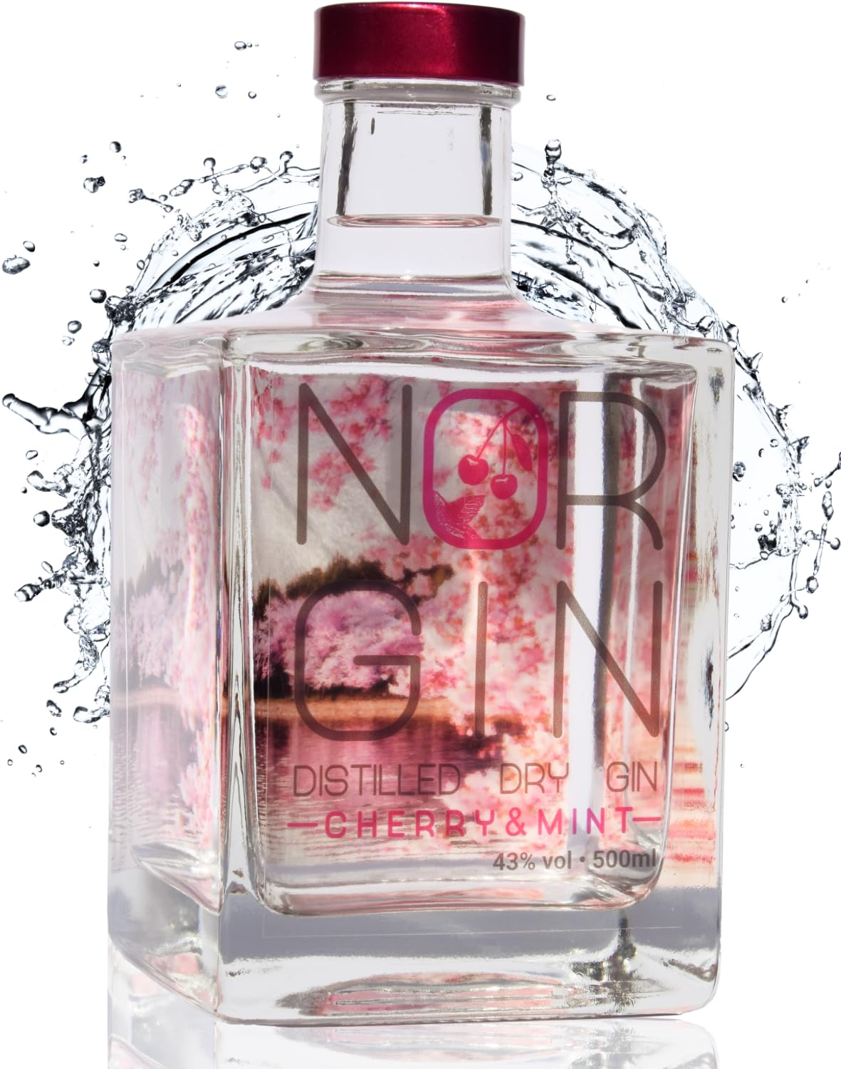 NORGIN Cherry Mint Dry Gin | Premium Wacholderschnaps mit 18 ausgewählten Botanicals | Fruchtig frischer Klarer mit Kirsche und Minze | Feinstes Destillat von der Norddeutschen Küste | 500 ml