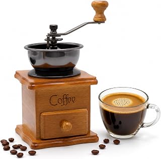 Vintage Wooden Manual Coffee Grinder, Hand Crank Coffee Mill with Ceramic Burr, Adjustable Grind Settings, Retro Coffee Bean Grinder for Home Use, Kitchen Decor, Gift for Coffee Lovers