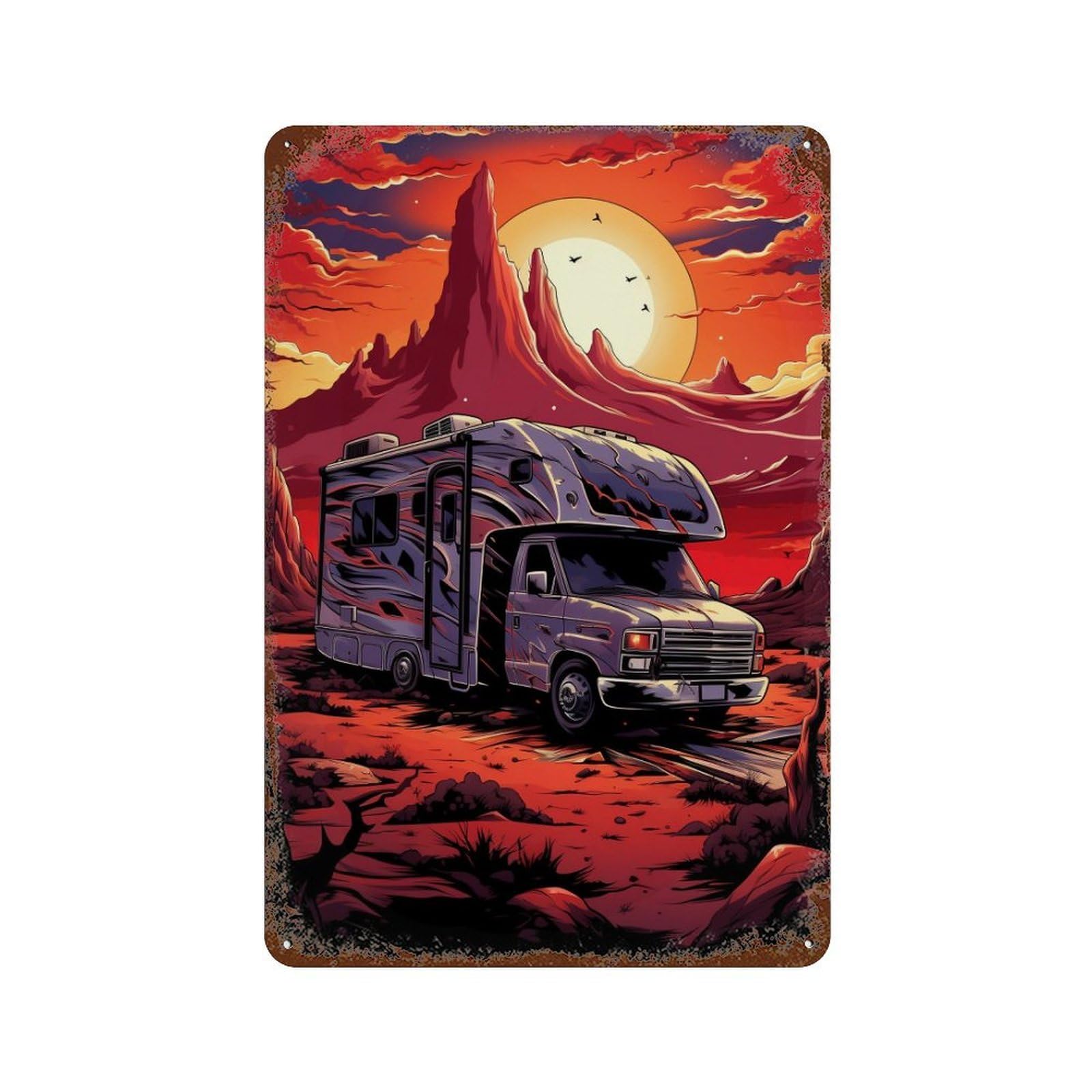 Desert Sunset Camper Adventure -2 Vintage Metal Tin Sign 11.8"x7.9", Novelty Wall Decor for Garage, Pub Or Kitchen