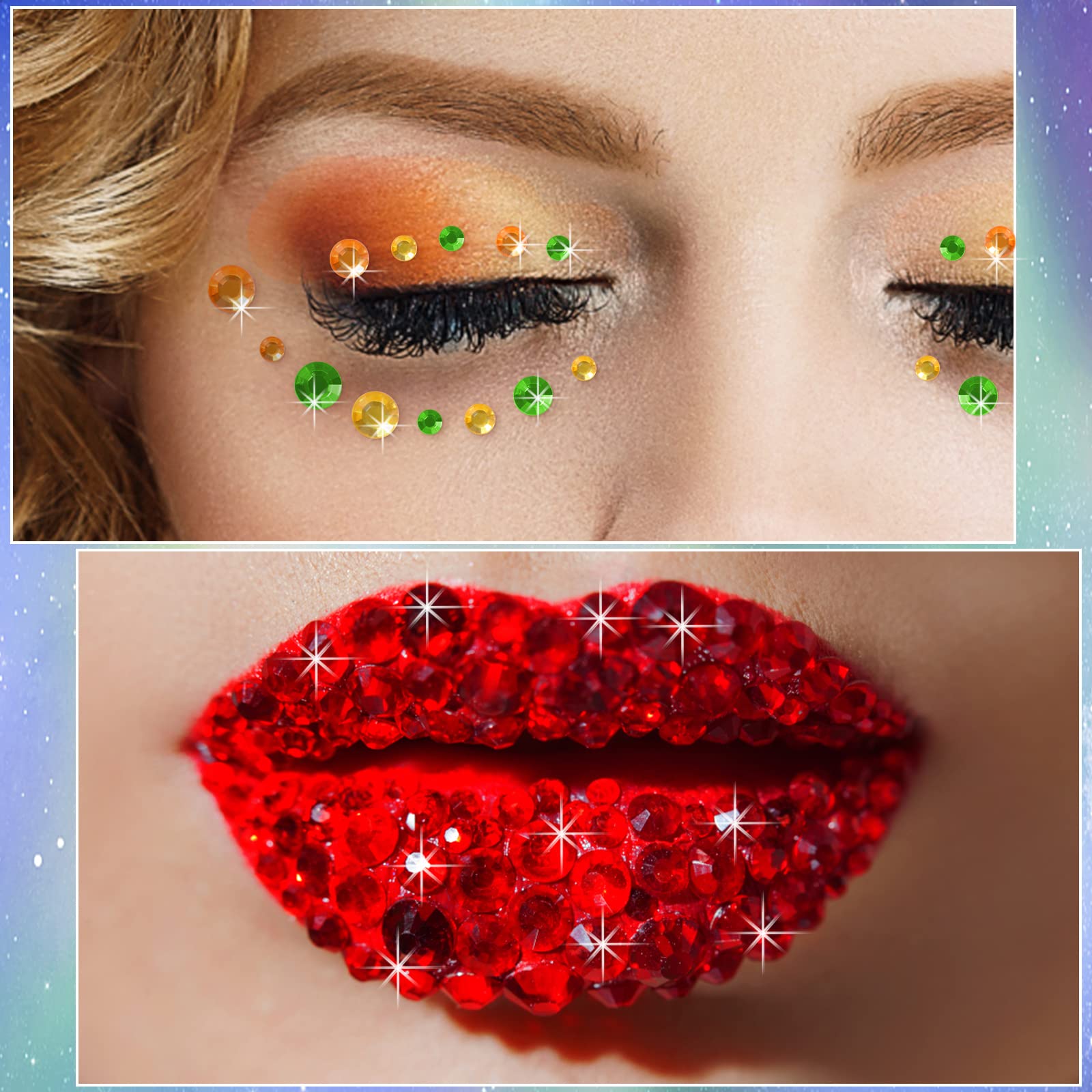 Diboniur 14 Fogli Brillantini Adesivi di Gemme per Viso, 2310 Pezzi Glitter Make Up Strass Autoadesivi Occhi Corpo, per Festival e Decorazioni Nail Art