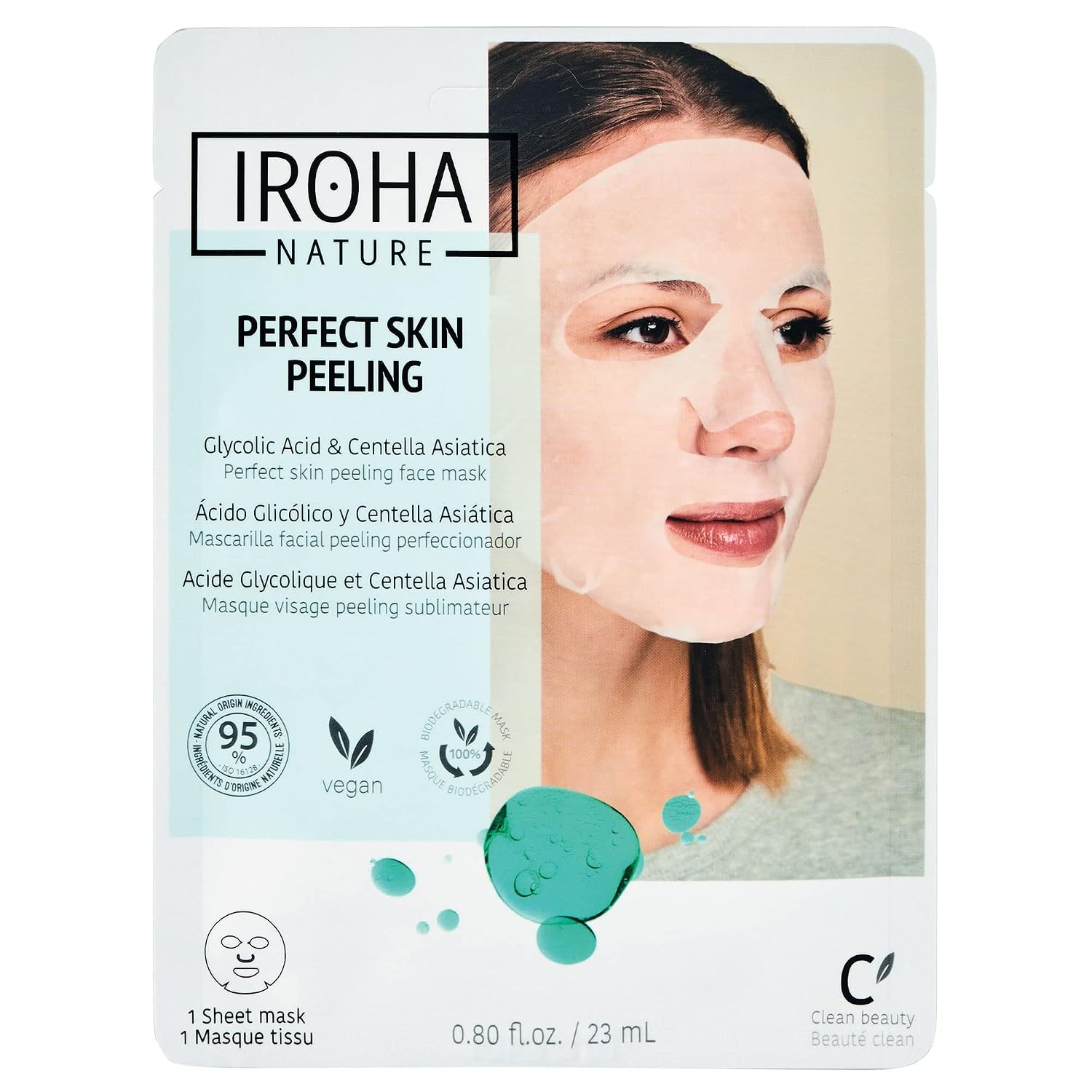 Iroha Nature - Perfect Skin Peeling 100% biodegradable sheet mask with Glycolic Acid