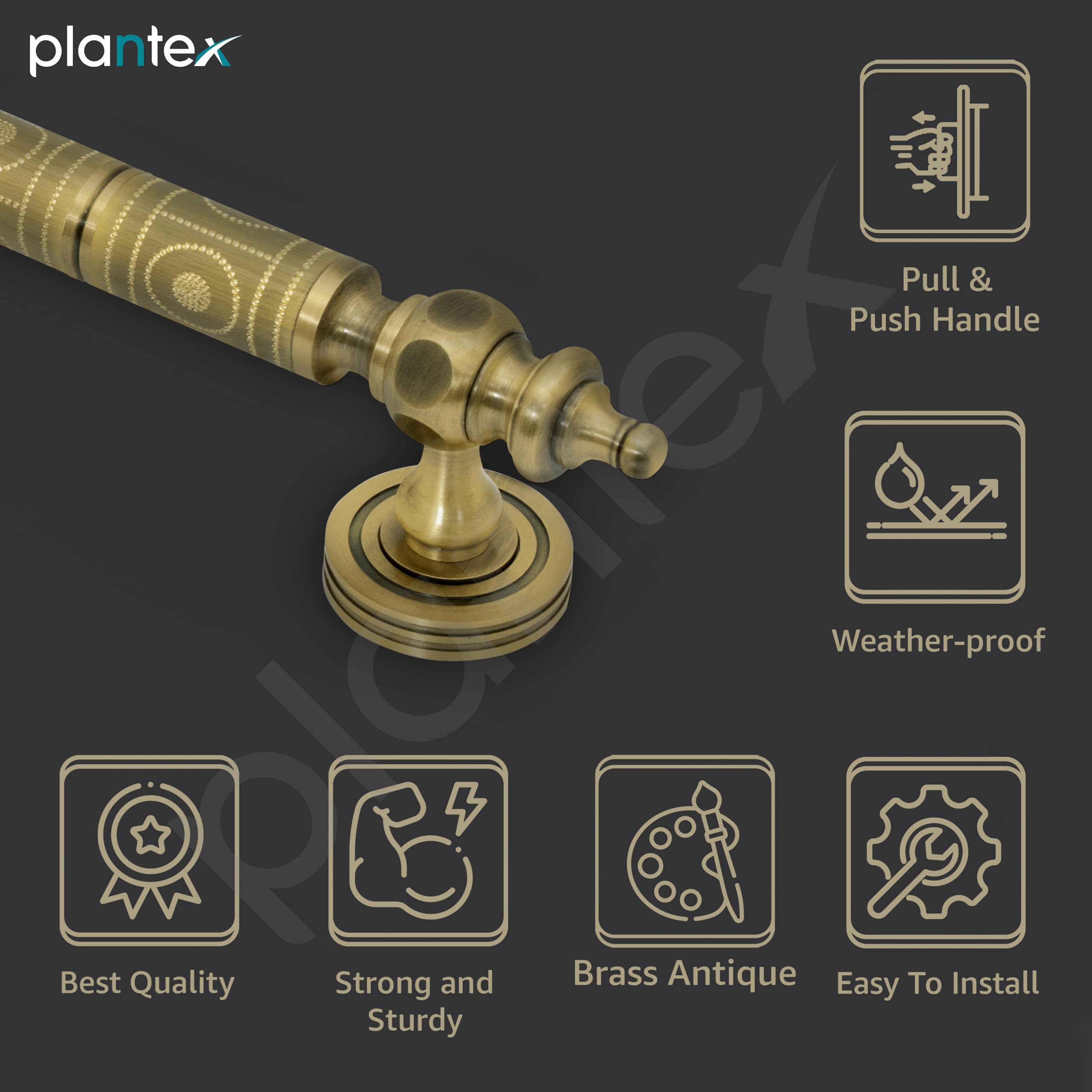 Plantex Door Handle for Main Door/Pure Brass Door Handle/12 inch Pull-Push Handle for Home/Office/Hotel - Pack of 1 (Brass Antique) - 3 Years Warranty — Amazon image 2