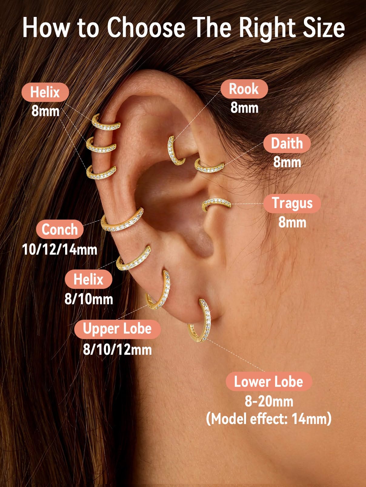 FaithHeart Damen Ohrringe Silber 925 Creolen Mädchen Ohrstecker Zirkonia Helix Piercings 6MM/8MM/10MM/12MM Piercing Ohr Hängeohrringe Ohrschmuck für Geburtstag