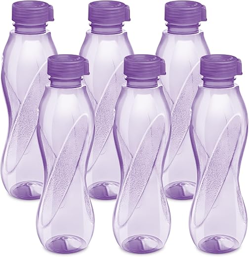 MILTON Oscar, Pack of 6 Water Bottles, 1 Litre each, Reusable Plastic Fridge Bottle Set, BPA Free and Leak Proof Bottles f...