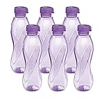 MILTON Oscar, Pack of 6 Water Bottles, 1 Litre each, Reusable Plastic Fridge Bottle Set, BPA Free and Leak Proof Bottles for Travel, Work, Purple