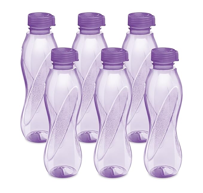 MILTON Oscar, Pack of 6 Water Bottles, 1 Litre each, Reusable Plastic Fridge Bottle Set, BPA Free and Leak Proof Bottles for Travel, Work, Purple