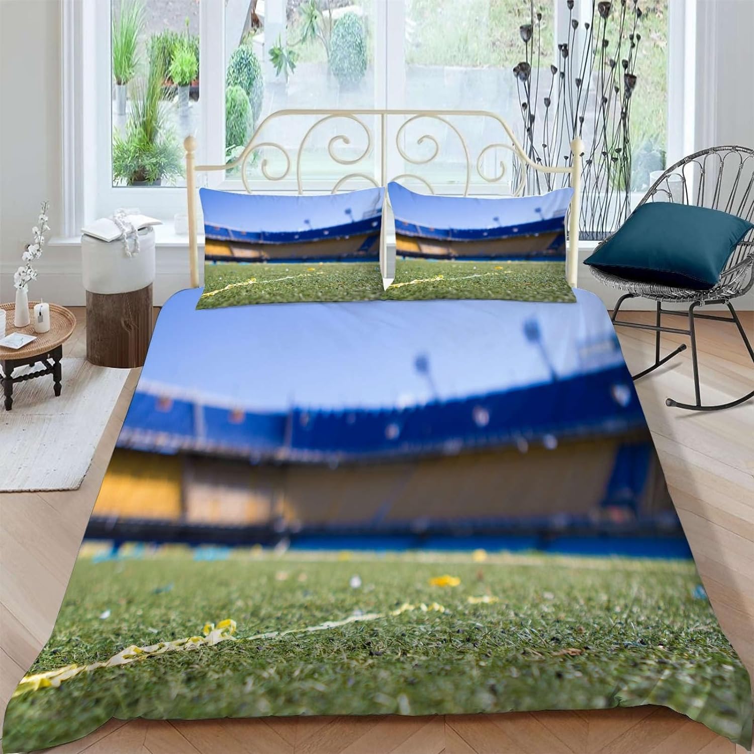 Housse de couette pelouse verte 220x240 cm avec 2 taies d'oreiller microfibres 3D