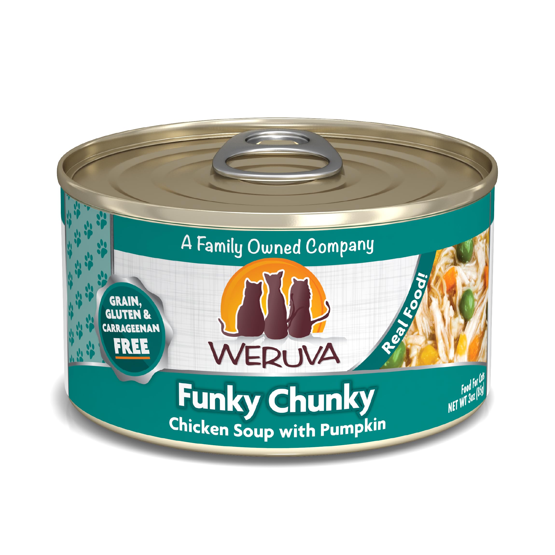 WeruvaClassic Cat Food, Funky Chunky Chicken Soup with Pumpkin in Chicken Soup, 3oz Can (Pack of 24)