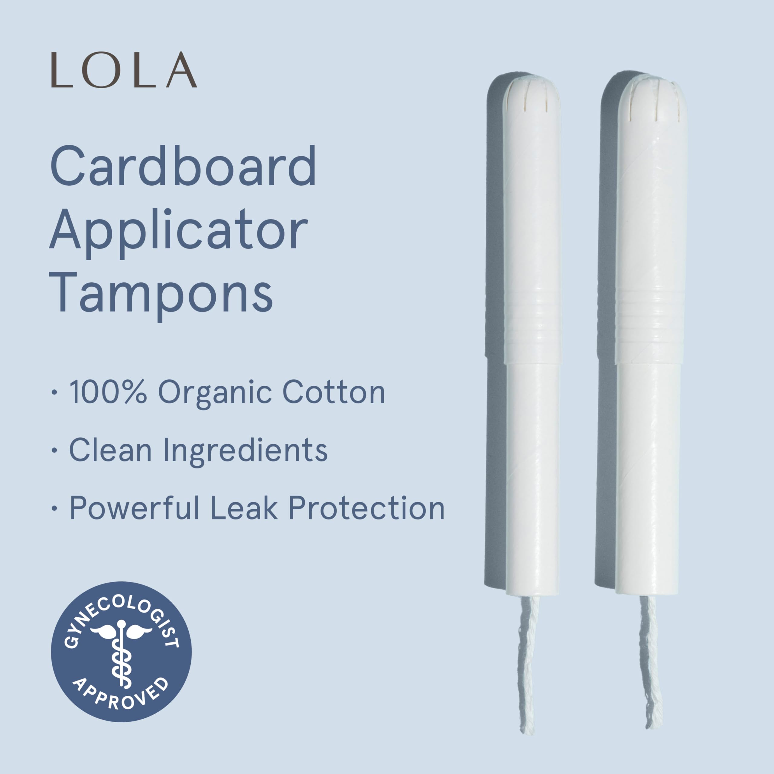 LOLA Tampones de algodón orgánico con aplicador de cartón, 36 unidades (2 paquetes de 18) – Tampones Super, productos de higiene femenina de período, productos aprobados por la HSA FSA Cuidado