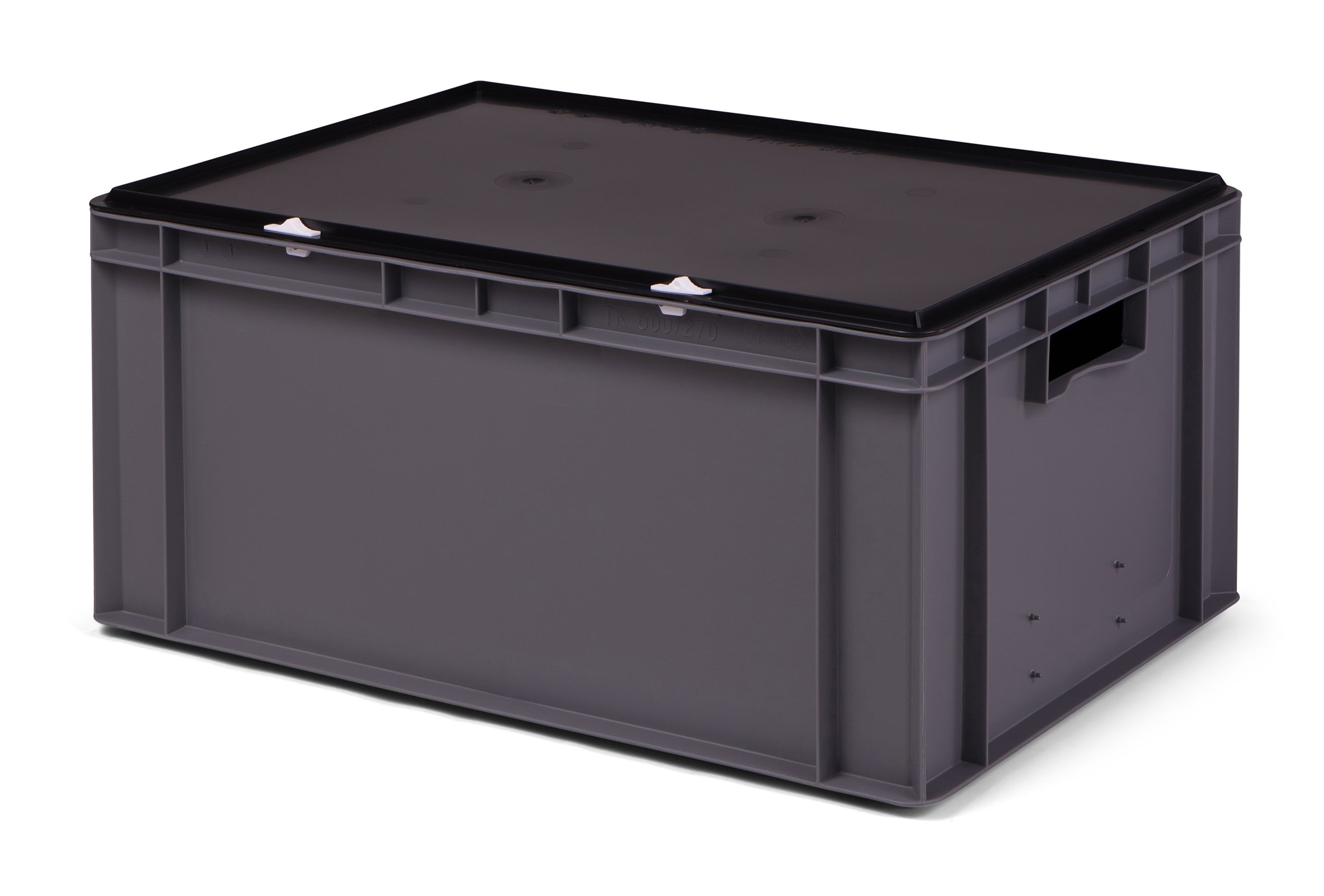 1a-TopStore Transport-Stapelbox grau, mit schwarzem Verschlußdeckel, 600x400x281 mm (LxBxH)
