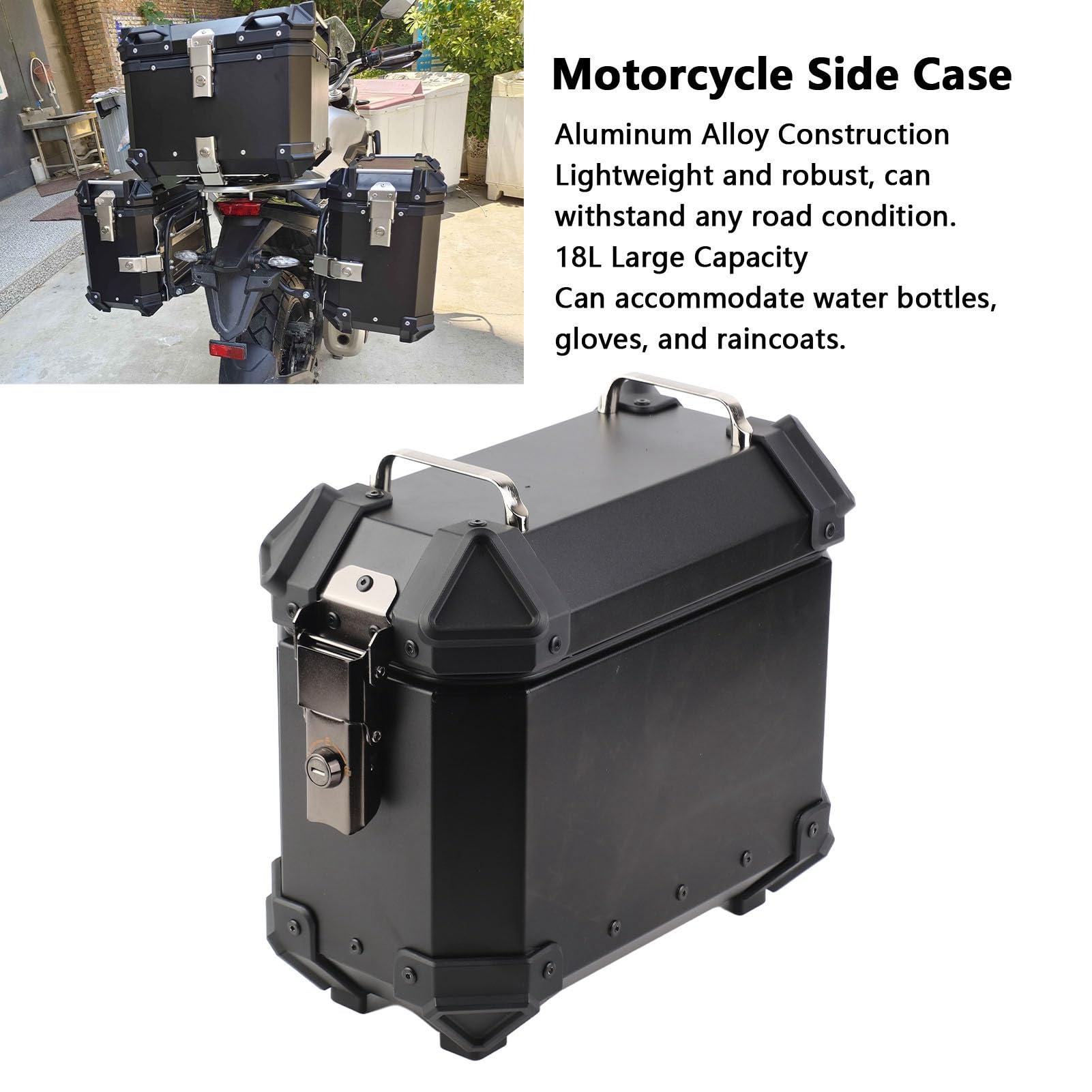Acouto Boczna Obudowa Motocykla ze Stopu Aluminium 18L z Zamkiem i Uchwytem, ​​przenośna, Motocykl Sa z kradzieżą Kufer Boczny Motocykla Torba Podsiodłowa ze Stopu Aluminium, Przenośny bagaż Boczny