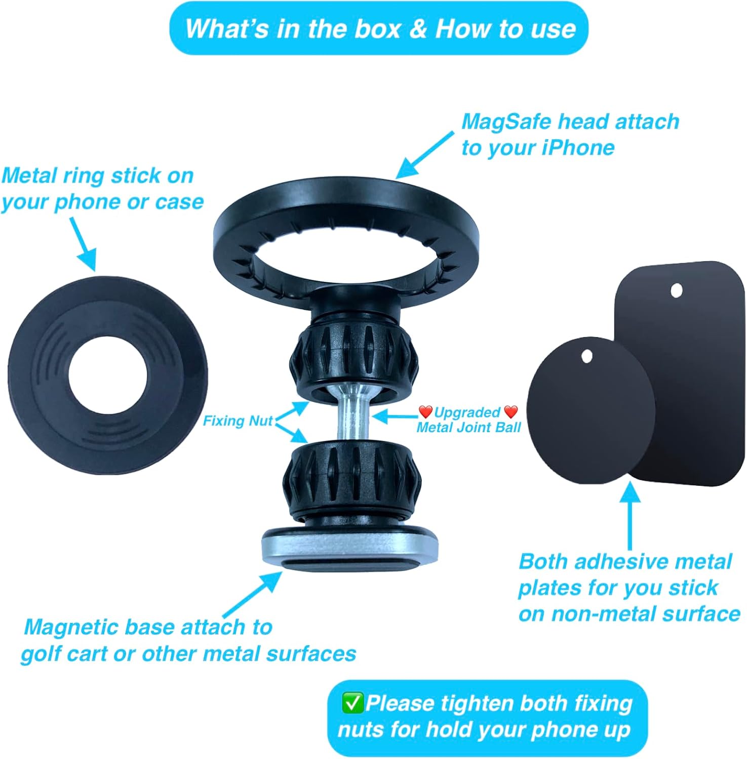 Magnetic Golf Cart Phone Holder for MagSafe [Upgraded Metal Joint], Magnetic Phone Holder Mount for Golf Cart Fits EZGO/Club Car/Yamaha Compatible with iPhone 17/16/15/14/13/12 Series