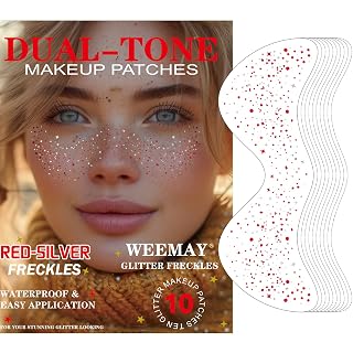 10 Pcs Red-Silver Dual-Tone Glitter Freckles, Double Colors Glitter Freckle Face Tattoo, Face Sparkle Temporary Tattoo, Long-Lasting 48h Freckles for Christmas - Amazon product rated Grade A
