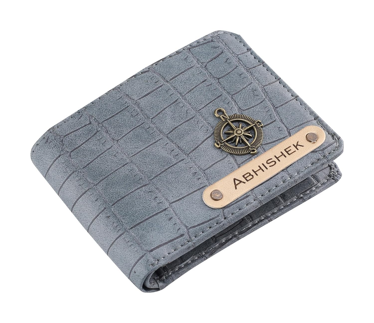 The Unique Gift Studio Customized Crocs Wallet For Men Personalized With Name Printed Leather | Customised Gifts |Personalised Mens Purse & Charm - Grey